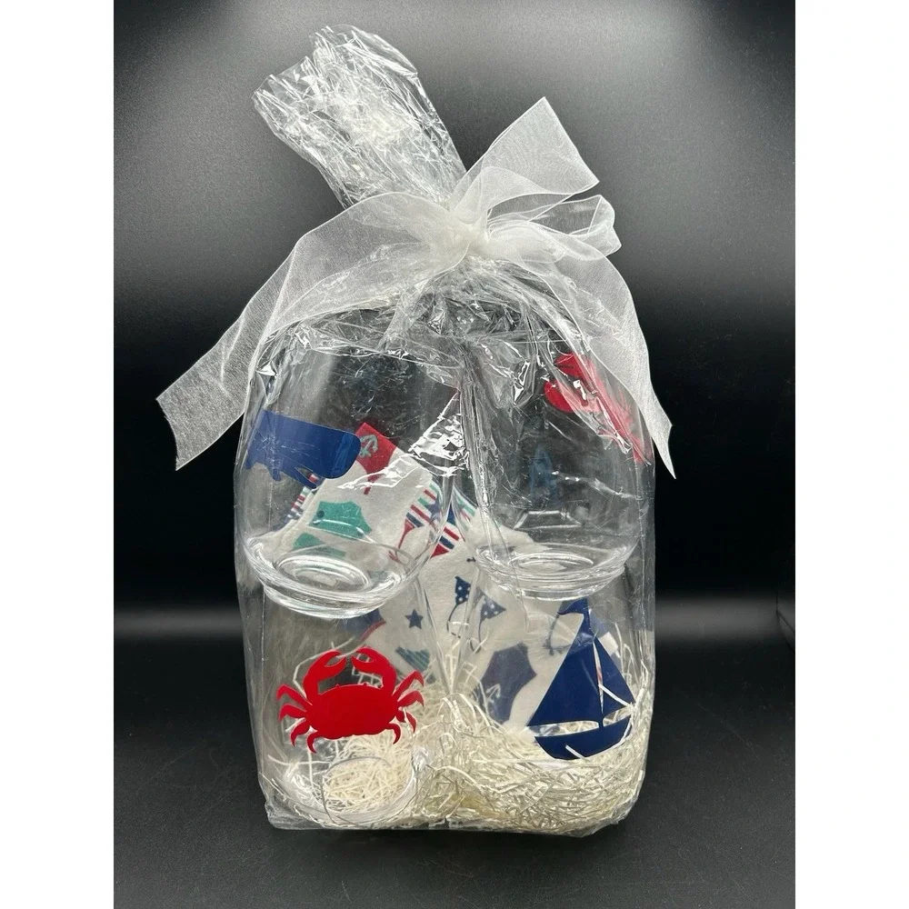 Nautical Summer Cheer Gift Set C&F Flour Sack Towel & 4 Acrylic Tumblers Lobster